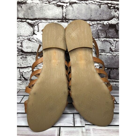 B You Brown Leather Gladiator Back Zipper Flat Sandals Women’s Sz 39EU/8.5M US - Picture 15 of 16